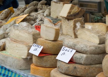 Delicious local produce at food market in Asti